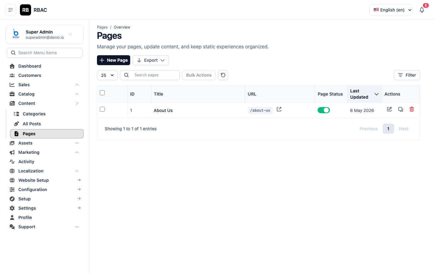 CMS Pages List